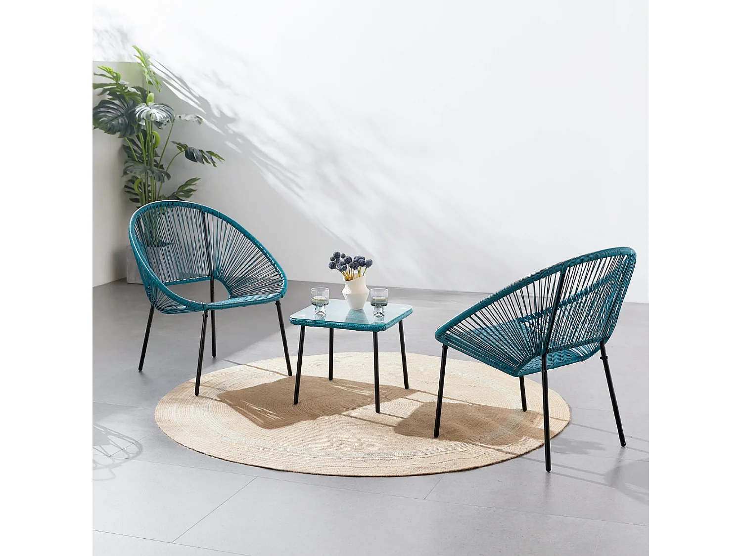 Set de 2 fauteuils + table basse bleu ACAPULCO