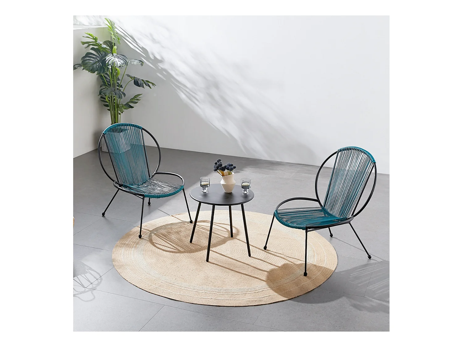 Ensemble de 2 fauteuils + 1 table basse bleu RETE