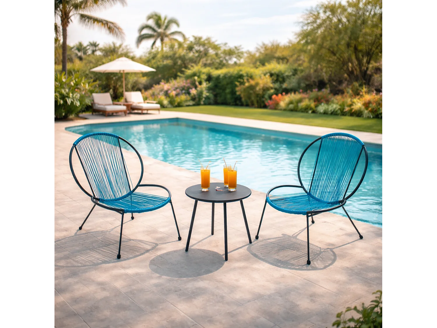 Ensemble de 2 fauteuils + 1 table basse bleu RETE