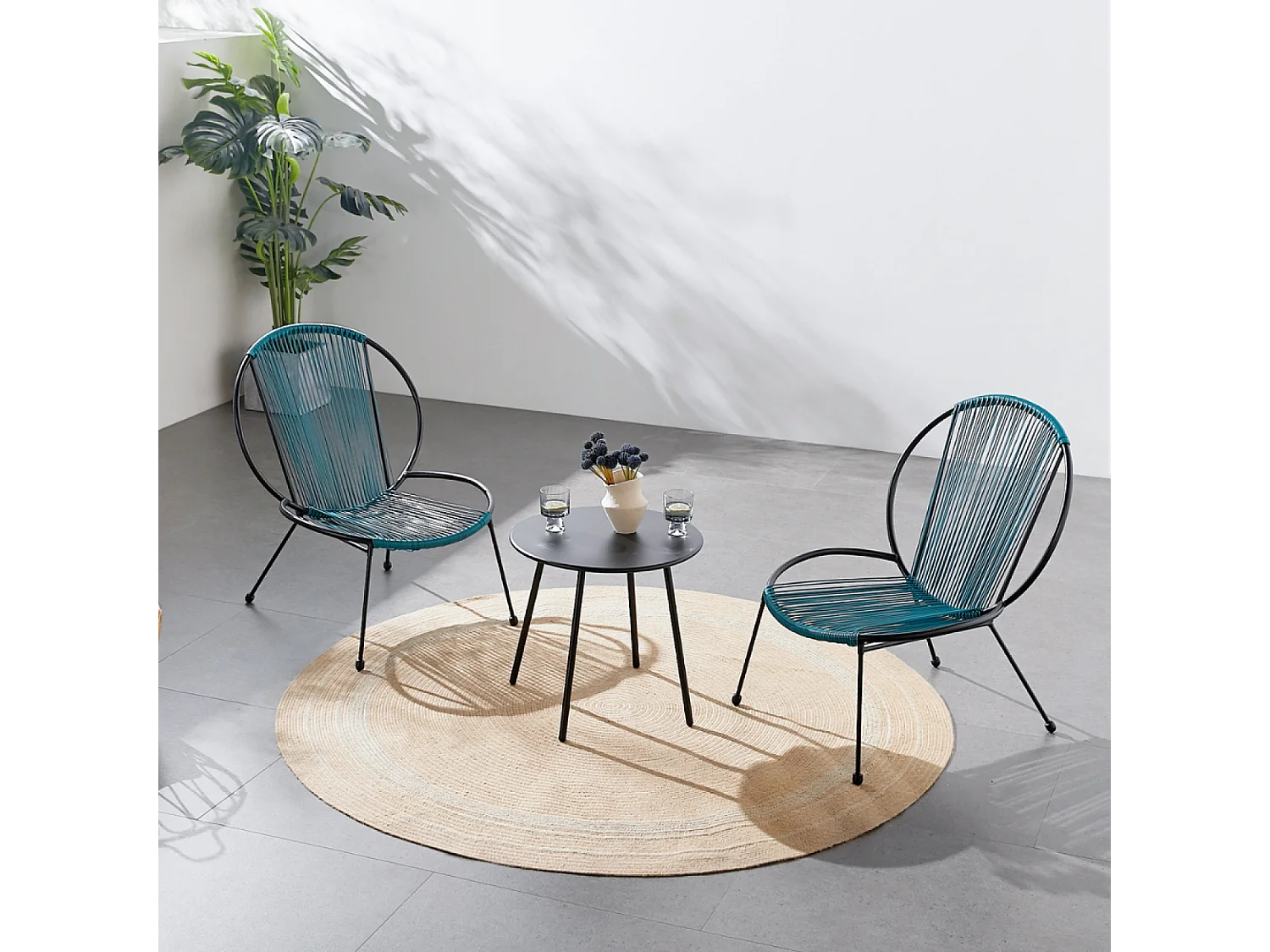 Ensemble de 2 fauteuils + 1 table basse bleu RETE