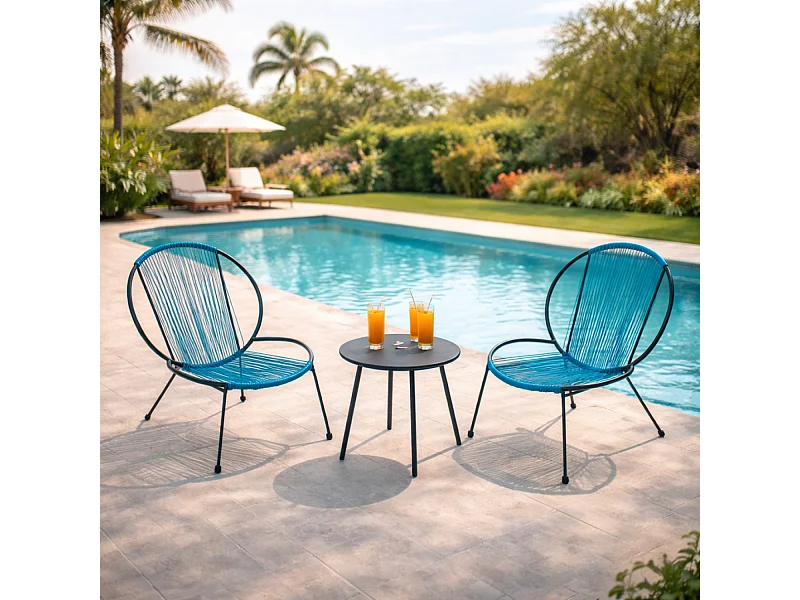 Set di 2 poltrone + 1 tavolino blu RETE