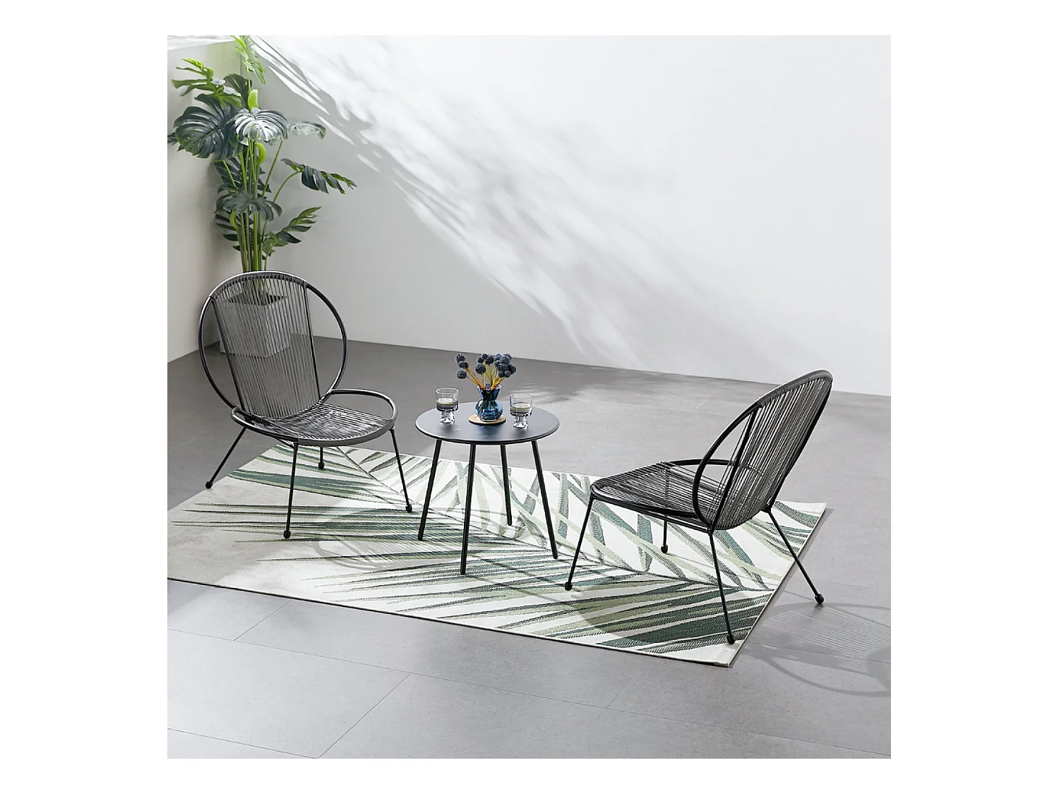 Ensemble de 2 fauteuils + 1 table basse gris foncé RETE
