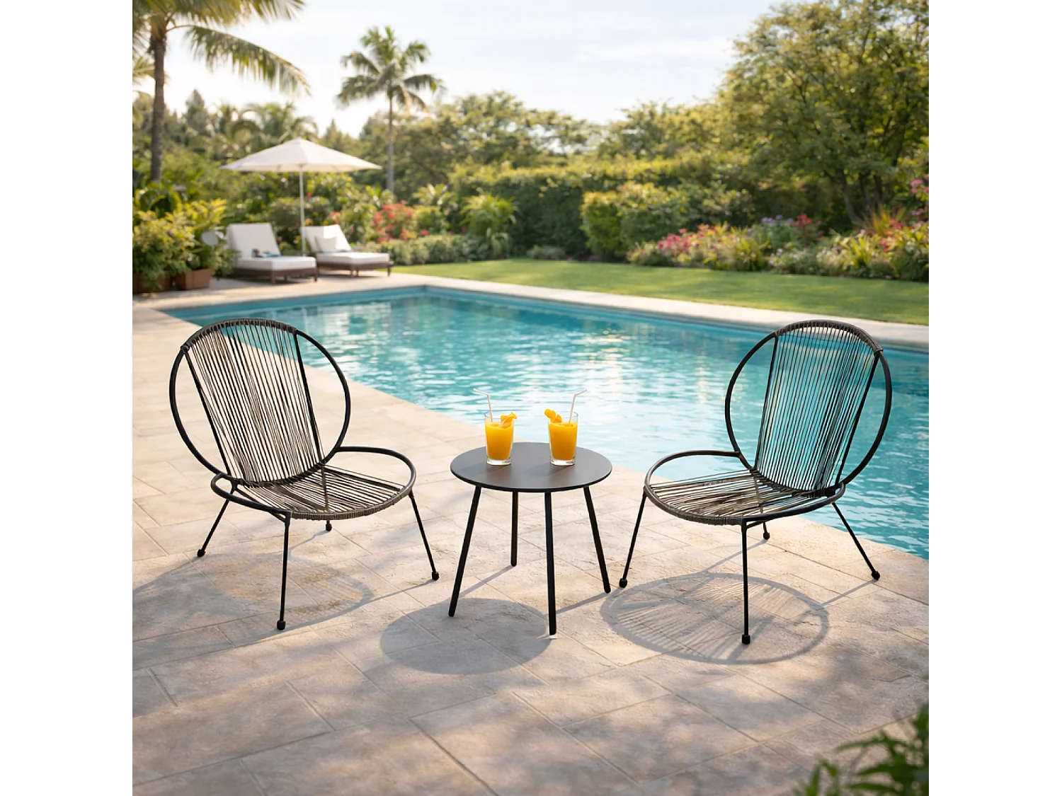 Ensemble de 2 fauteuils + 1 table basse gris foncé RETE