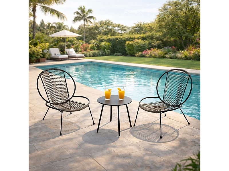 Set aus 2 Sesseln + 1 Couchtisch dunkelgrau RETE