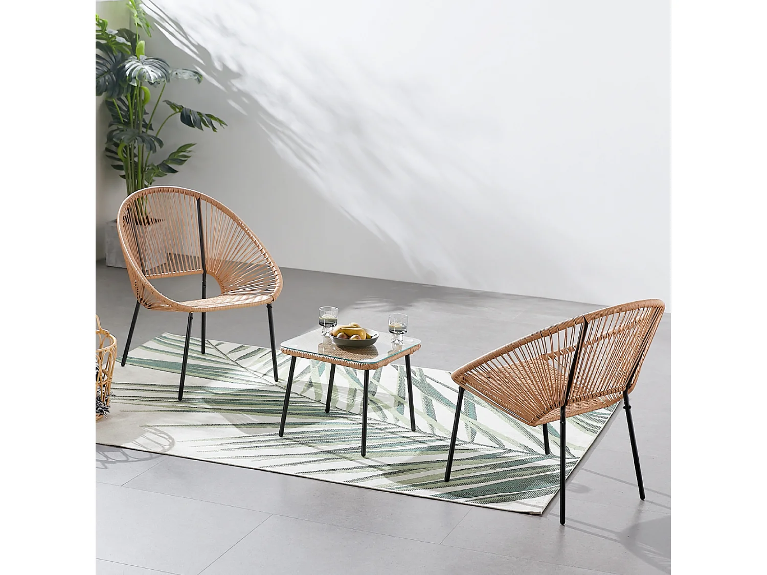 Conjunto de 2 sillones + mesa de centro natural ACAPULCO