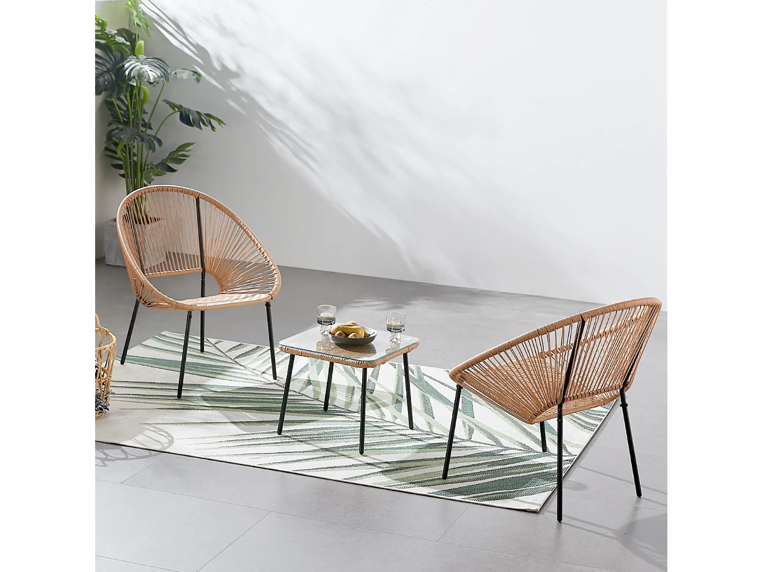 Set de 2 fauteuils + table basse naturel ACAPULCO