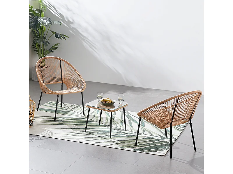 Set van 2 fauteuils + salontafel natuurlijk ACAPULCO
