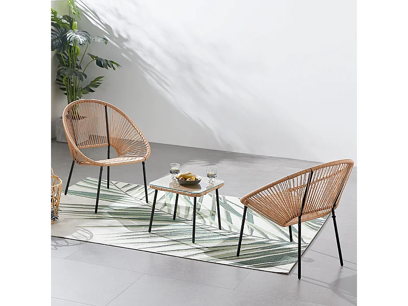 Set van 2 fauteuils + salontafel natuurlijk ACAPULCO