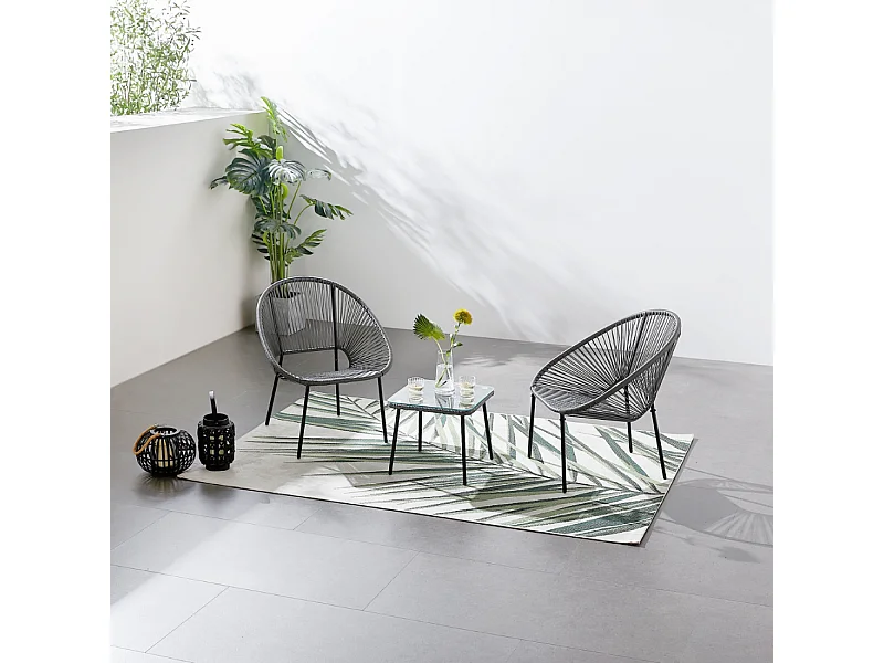 Conjunto de 2 sillones + mesa de centro gris oscuro ACAPULCO