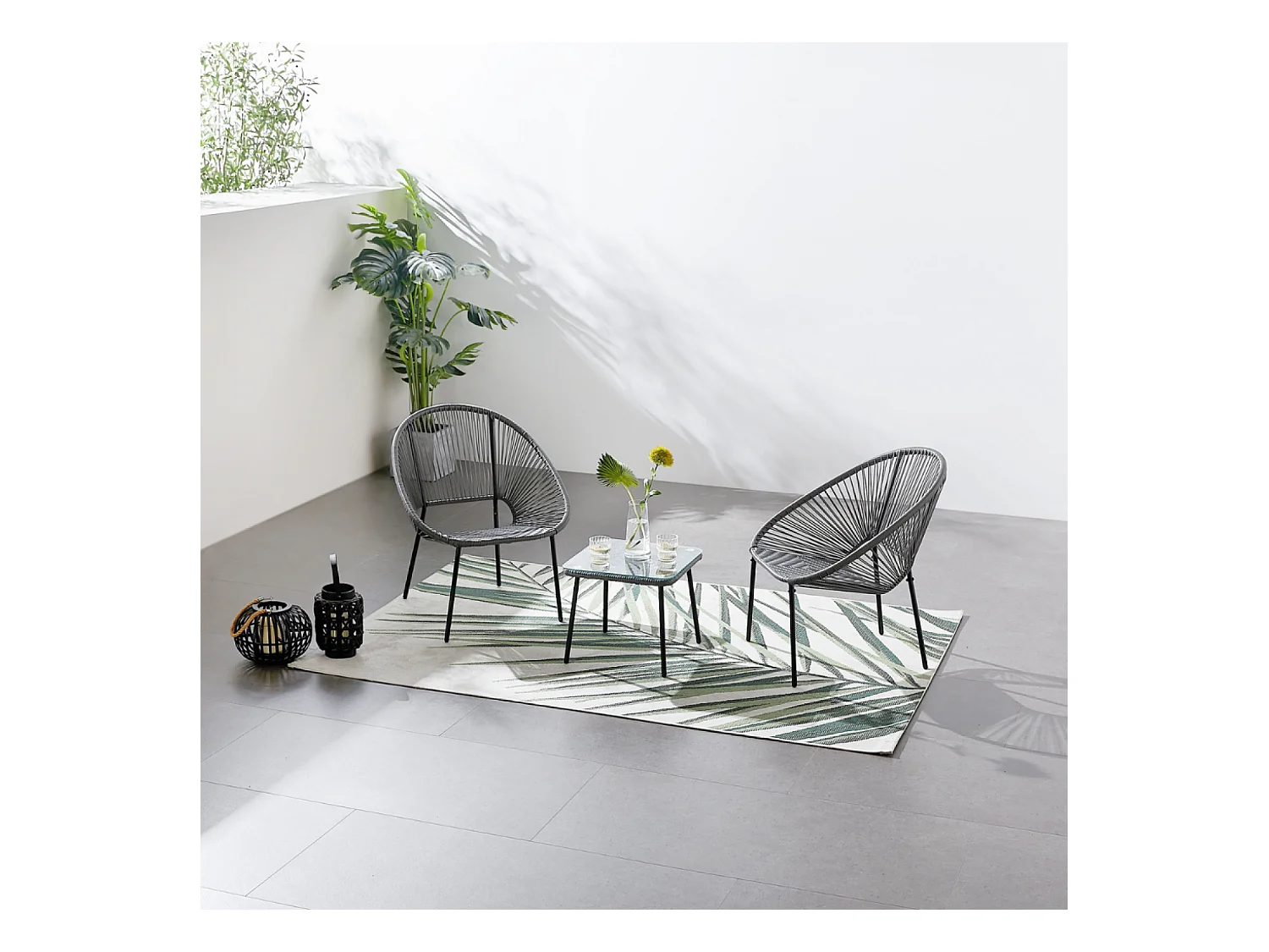 Set de 2 fauteuils + table basse gris foncé ACAPULCO