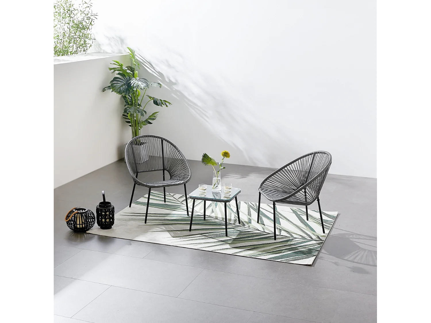 Conjunto de 2 sillones + mesa de centro gris oscuro ACAPULCO