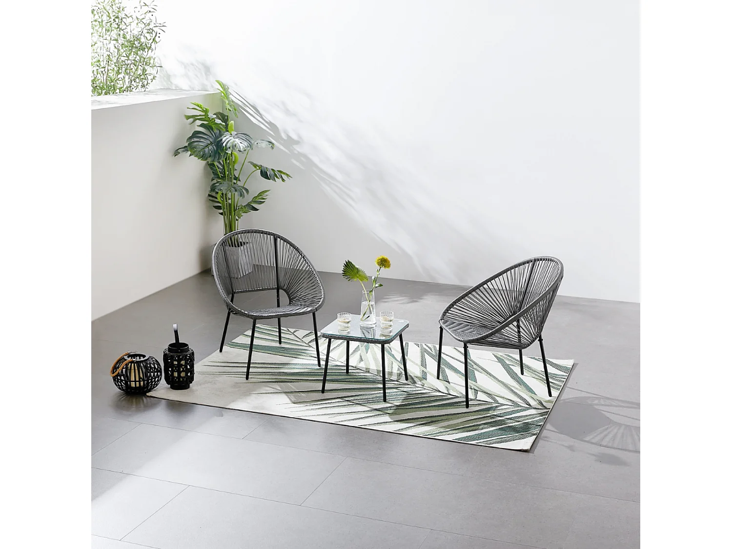 Set de 2 fauteuils + table basse gris foncé ACAPULCO