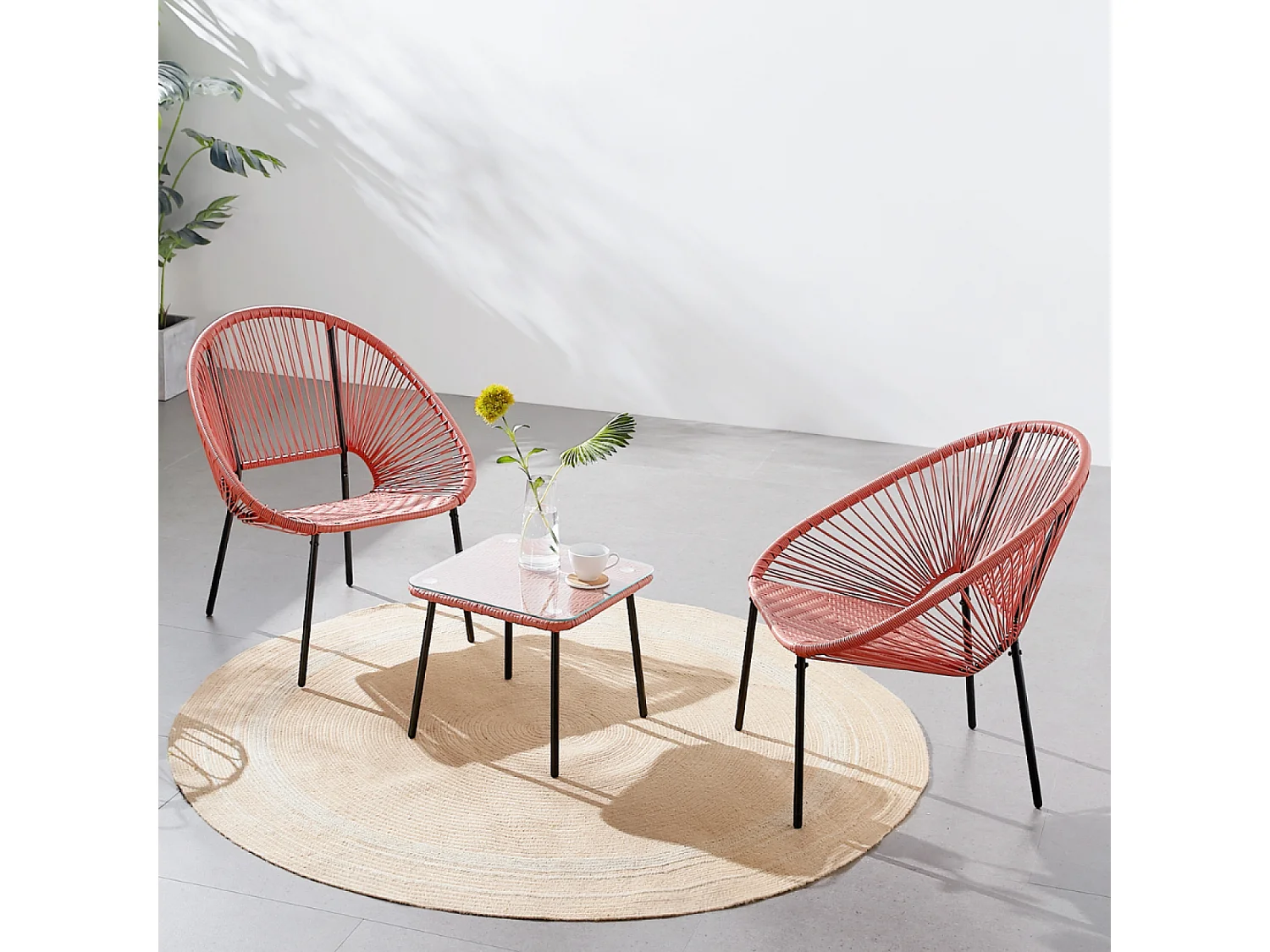 Set de 2 fauteuils + table basse terracota ACAPULCO