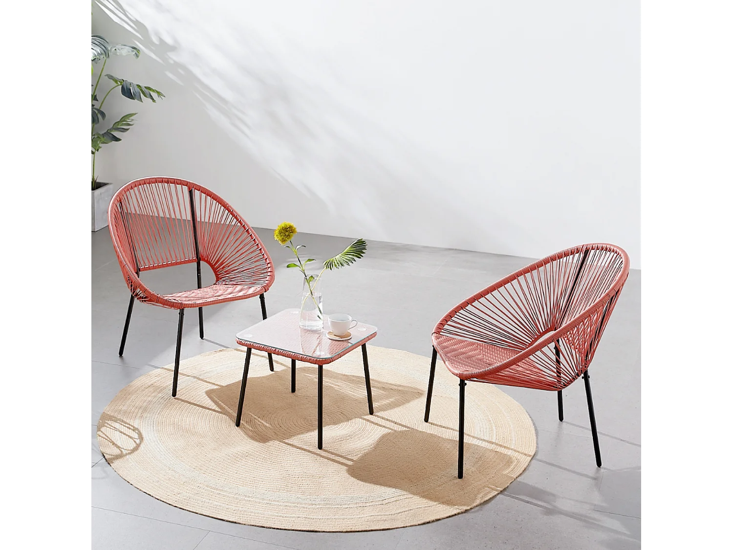 Set de 2 fauteuils + table basse terracota ACAPULCO