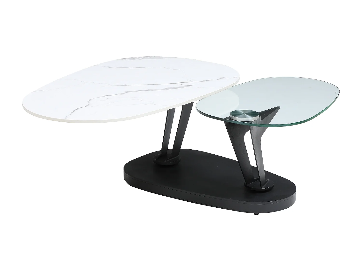 Table basse avec plateaux pivotants en céramique, verre trempé et métal - Effet marbre blanc - NADRYA de Maison Céphy
