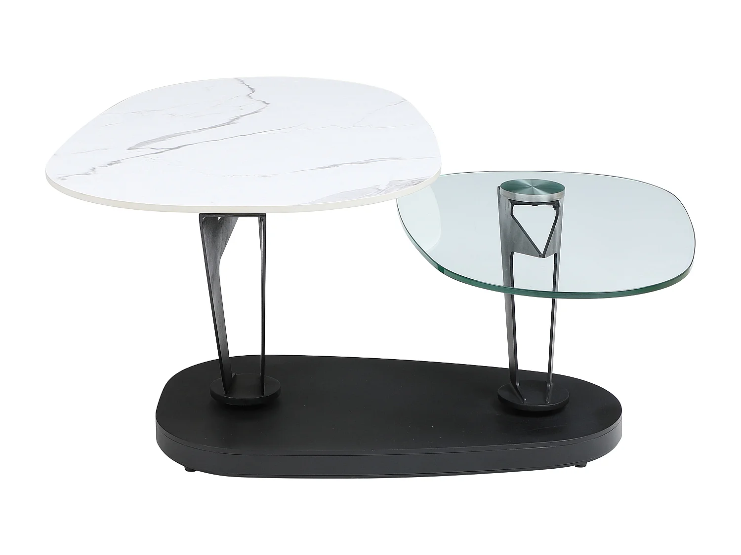Table basse avec plateaux pivotants en céramique, verre trempé et métal - Effet marbre blanc - NADRYA de Maison Céphy