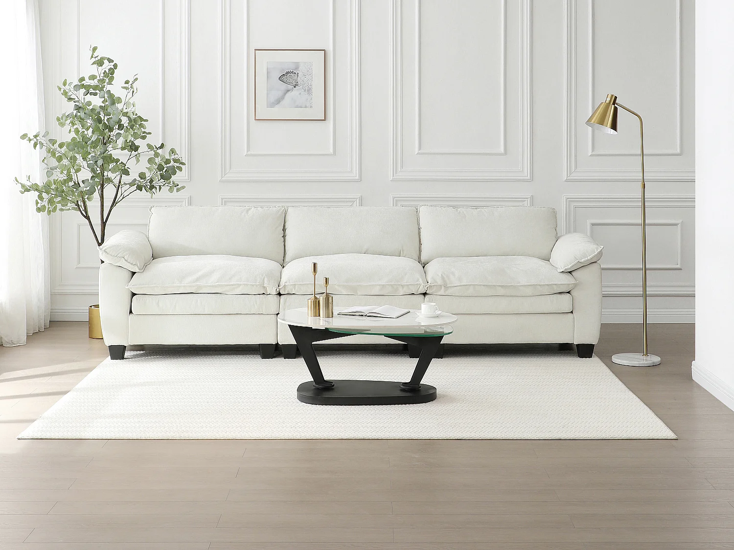 Table basse avec plateaux pivotants en céramique, verre trempé et métal - Effet marbre blanc - NADRYA de Maison Céphy