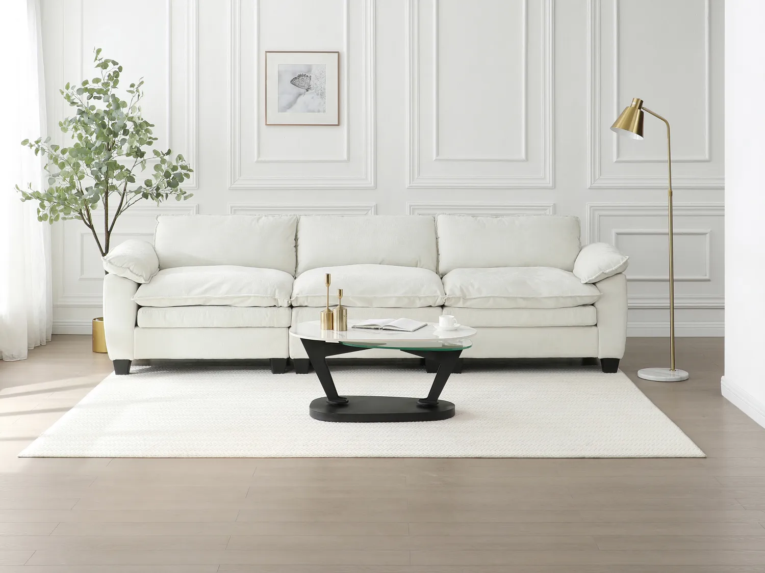 Salontafel met draaiende bladen van keramiek, gehard glas en metaal - Wit marmereffect - NADRYA van Maison Céphy