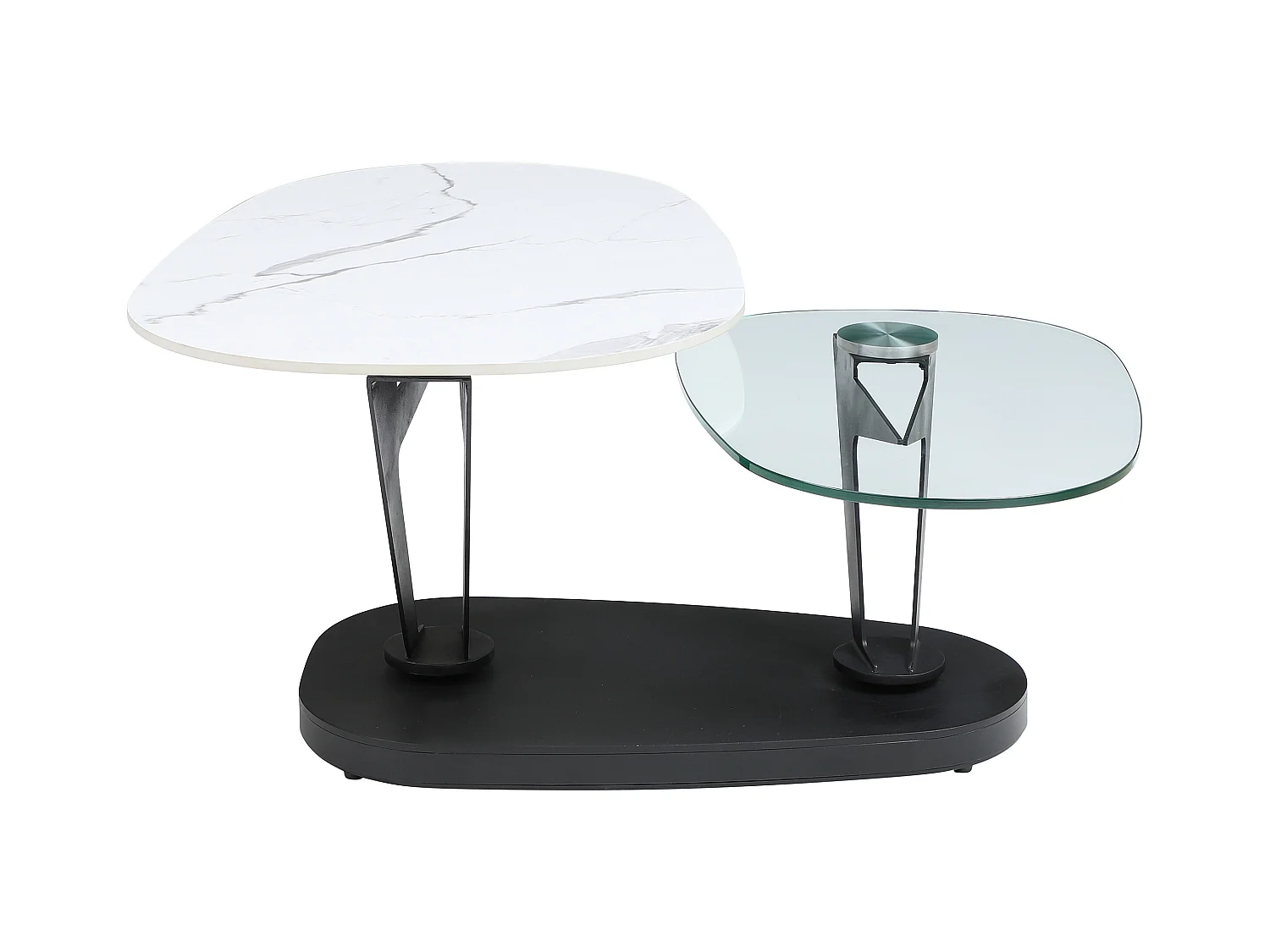 Table basse avec plateaux pivotants en céramique, verre trempé et métal - Effet marbre blanc - NADRYA de Maison Céphy