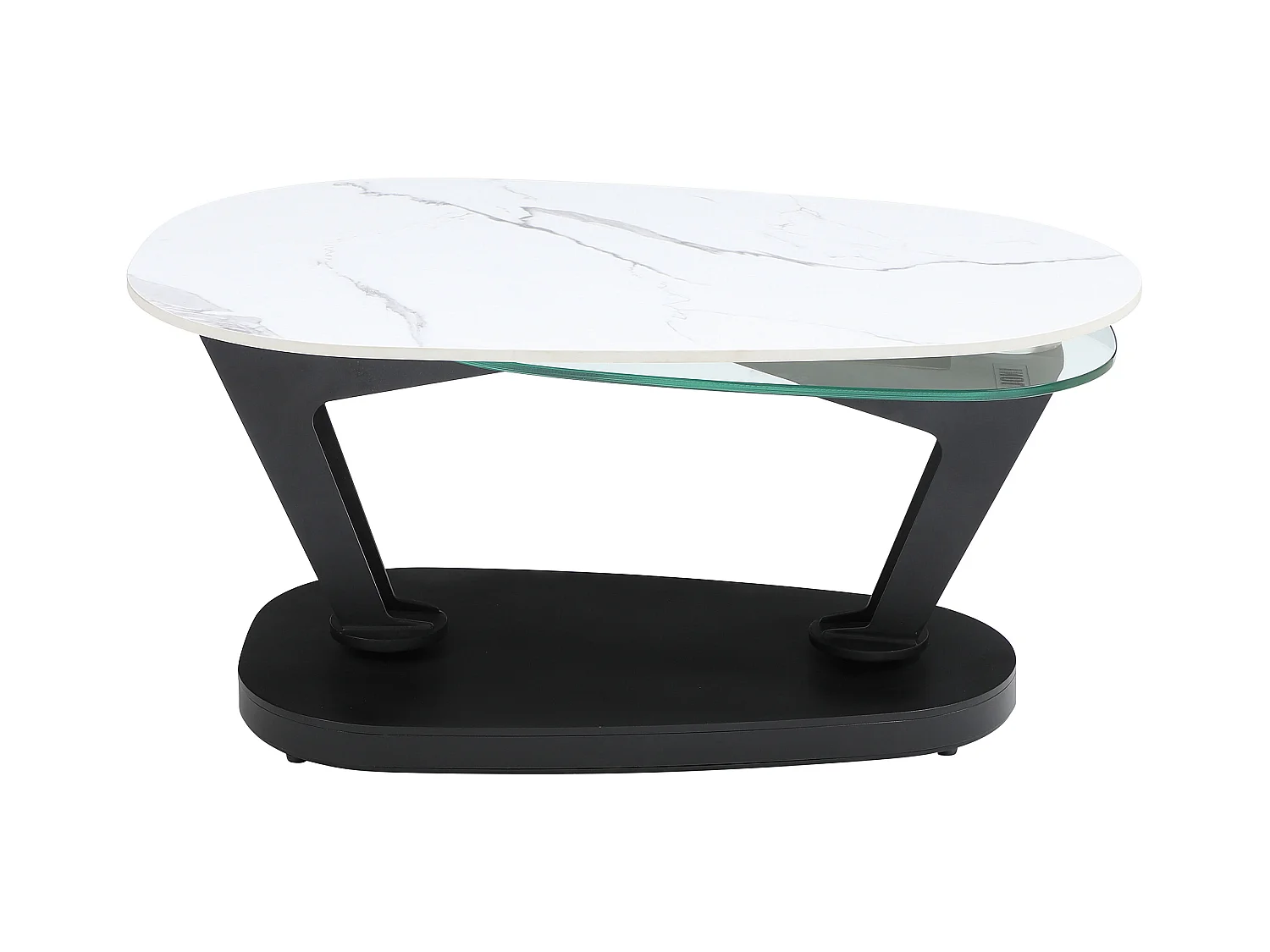 Table basse avec plateaux pivotants en céramique, verre trempé et métal - Effet marbre blanc - NADRYA de Maison Céphy