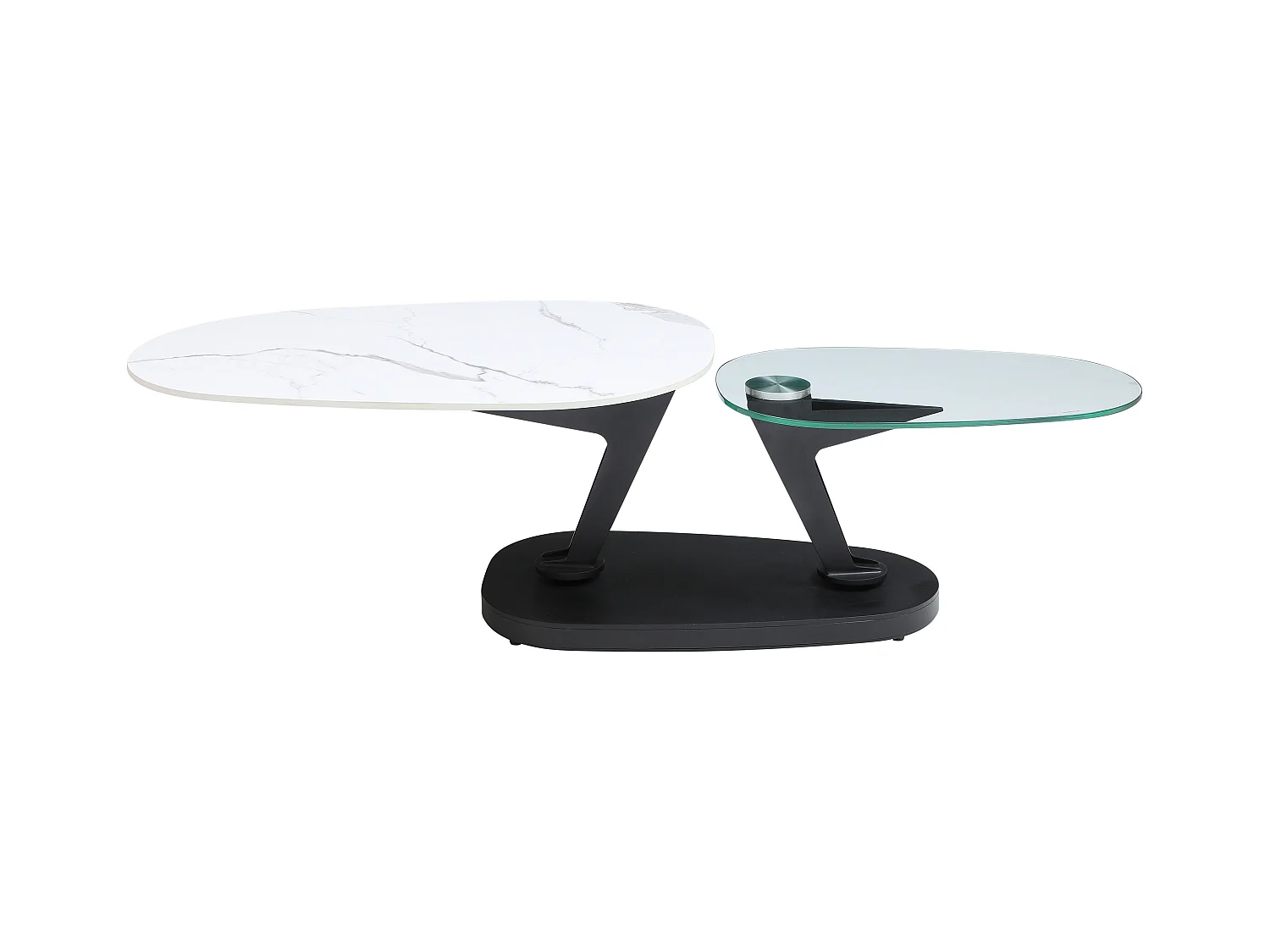 Table basse avec plateaux pivotants en céramique, verre trempé et métal - Effet marbre blanc - NADRYA de Maison Céphy