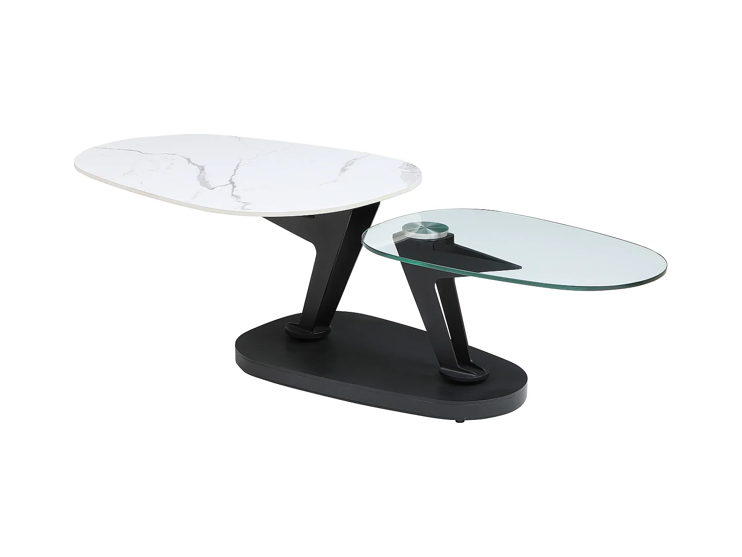 Table basse avec plateaux pivotants en céramique, verre trempé et métal - Effet marbre blanc - NADRYA de Maison Céphy