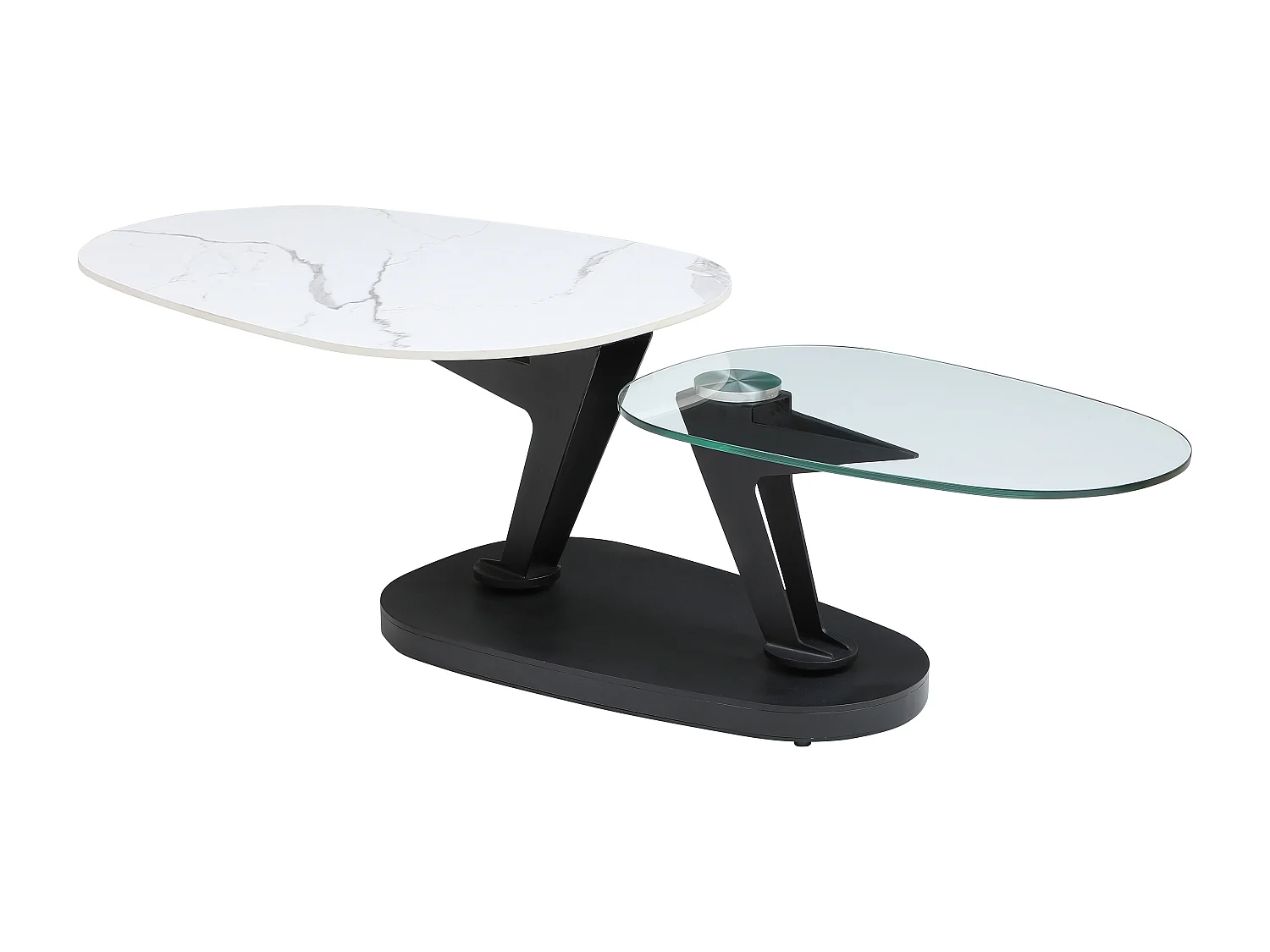 Table basse avec plateaux pivotants en céramique, verre trempé et métal - Effet marbre blanc - NADRYA de Maison Céphy