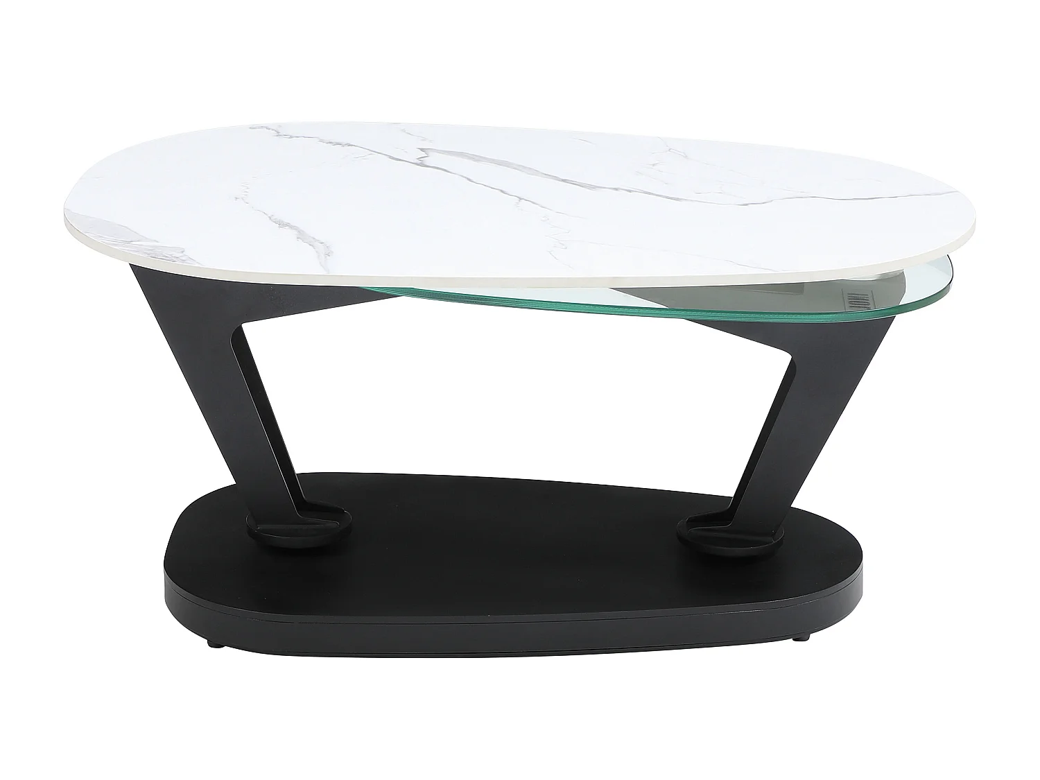 Table basse avec plateaux pivotants en céramique, verre trempé et métal - Effet marbre blanc - NADRYA de Maison Céphy