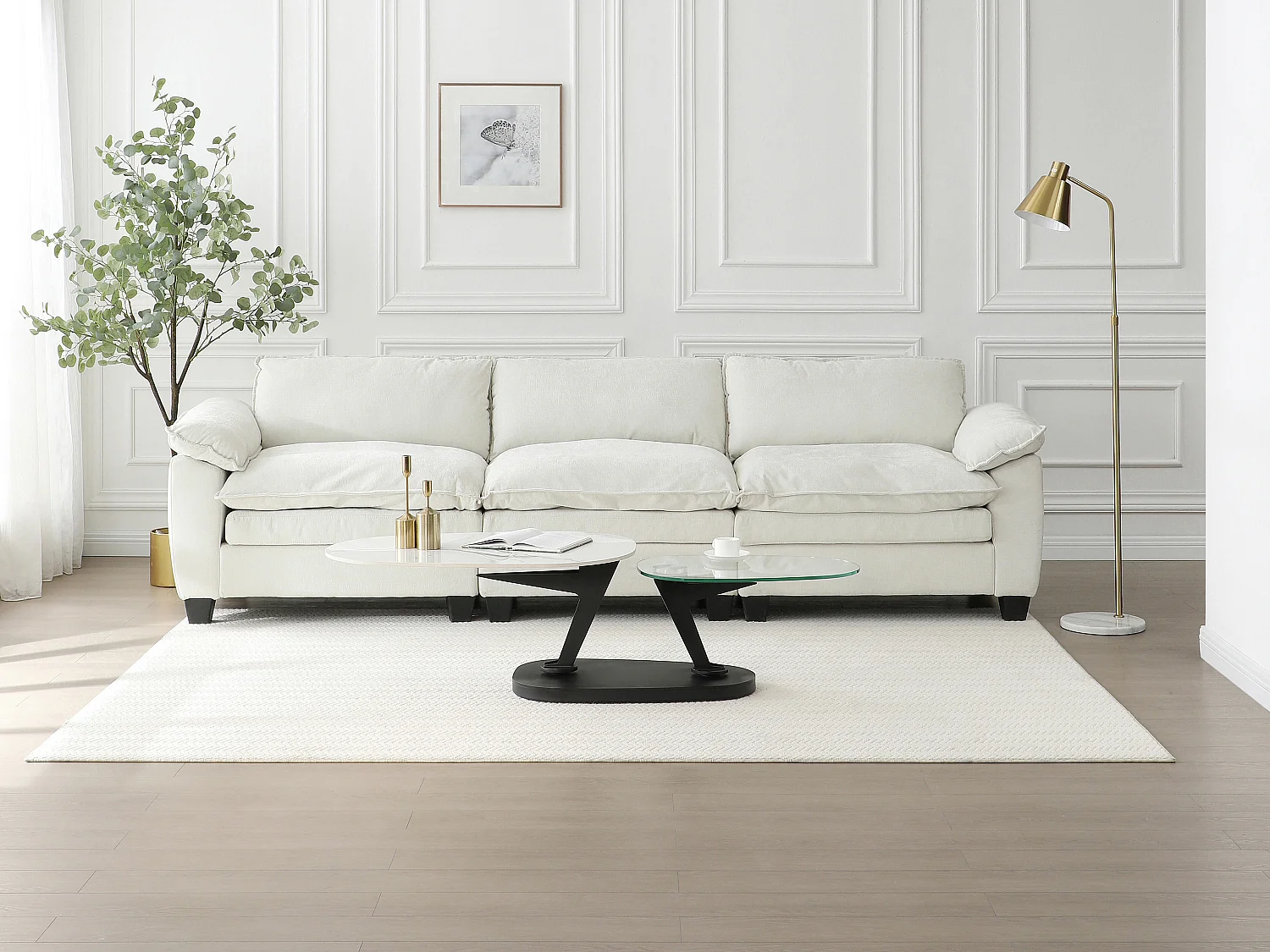 Table basse avec plateaux pivotants en céramique, verre trempé et métal - Effet marbre blanc - NADRYA de Maison Céphy