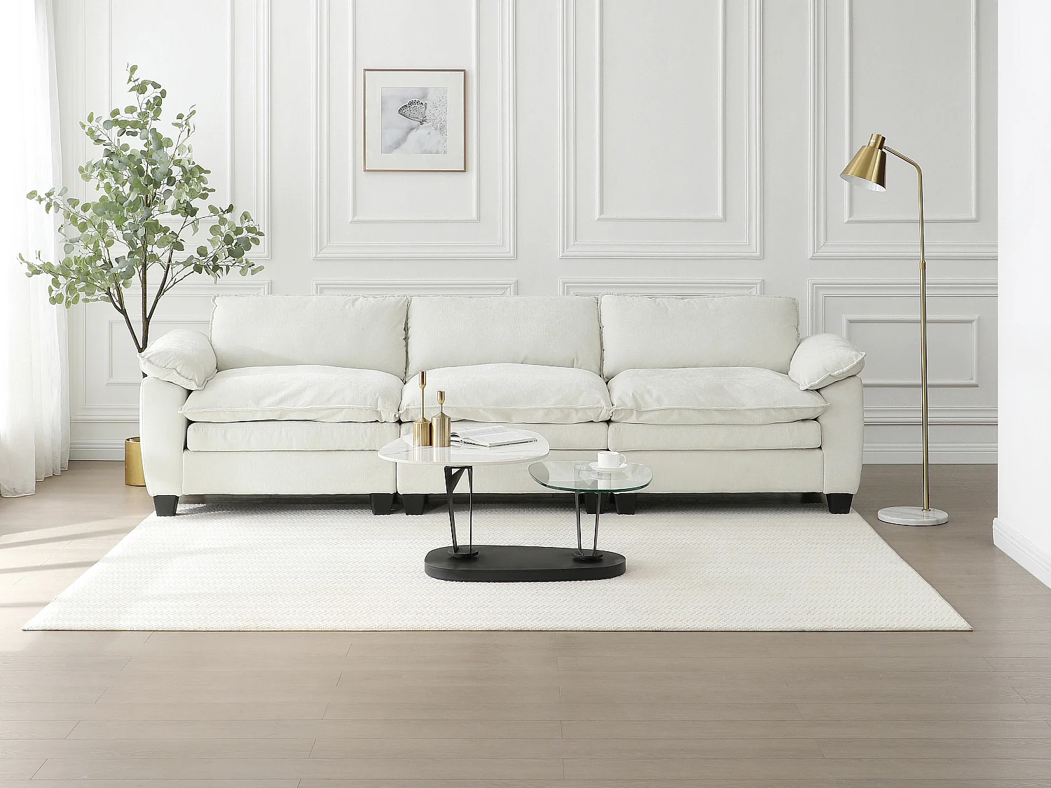 Table basse avec plateaux pivotants en céramique, verre trempé et métal - Effet marbre blanc - NADRYA de Maison Céphy