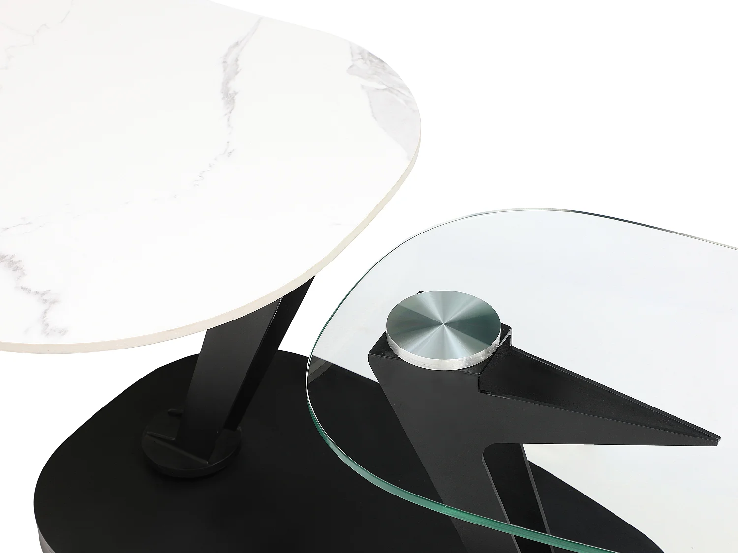 Table basse avec plateaux pivotants en céramique, verre trempé et métal - Effet marbre blanc - NADRYA de Maison Céphy