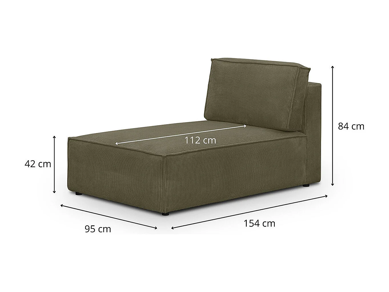 Méridienne modulable en velours côtelé vert kaki - Harper Mod