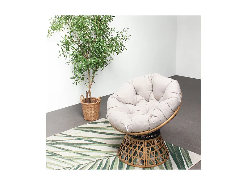 Poltrona Giratória Efeito Rattan com Almofada PAPASAN - Conforto Exótico Moderno