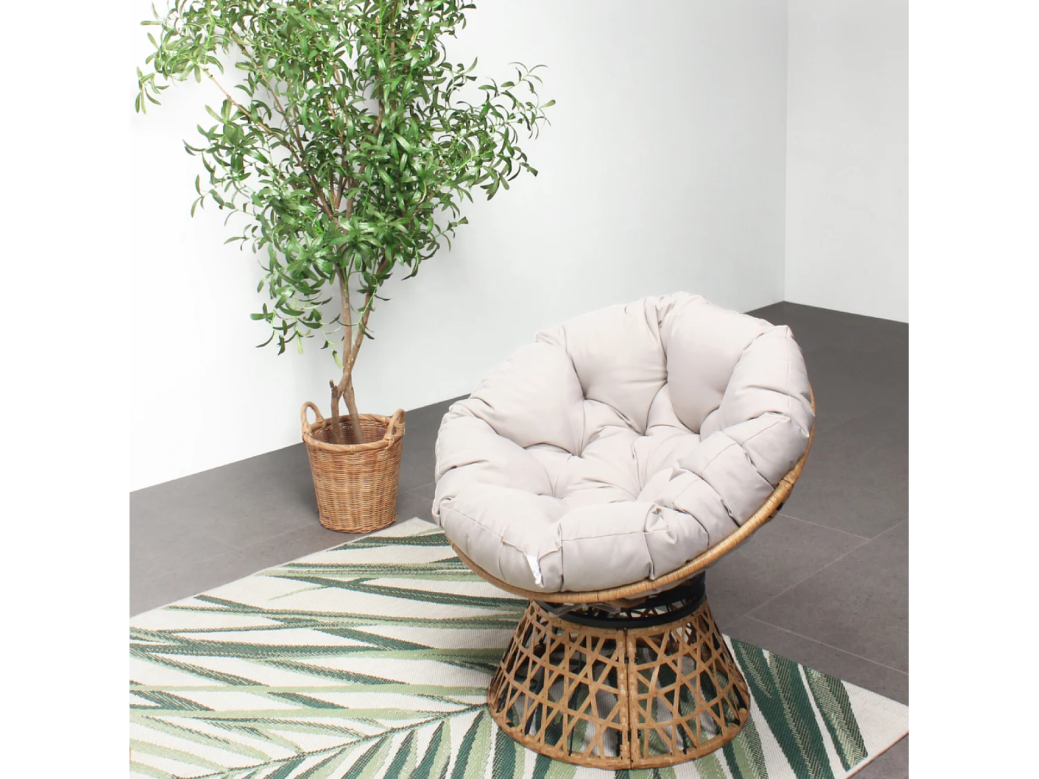 Fauteuil effet rotin avec coussin PAPASAN