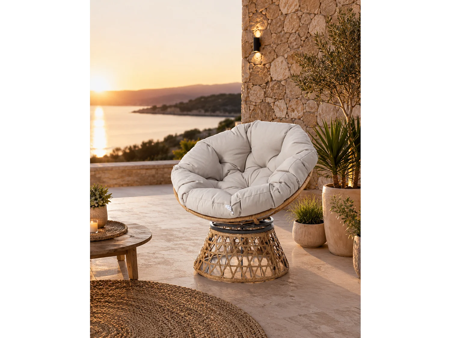 Fauteuil effet rotin avec coussin PAPASAN