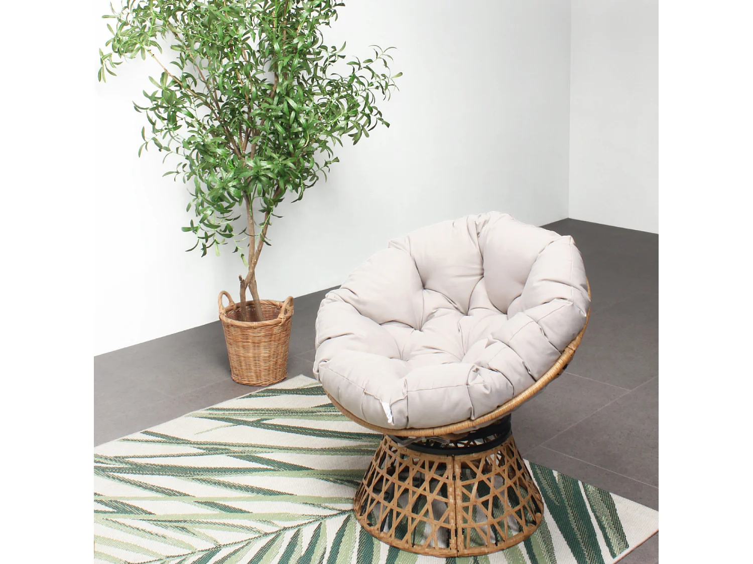 Fauteuil effet rotin avec coussin PAPASAN