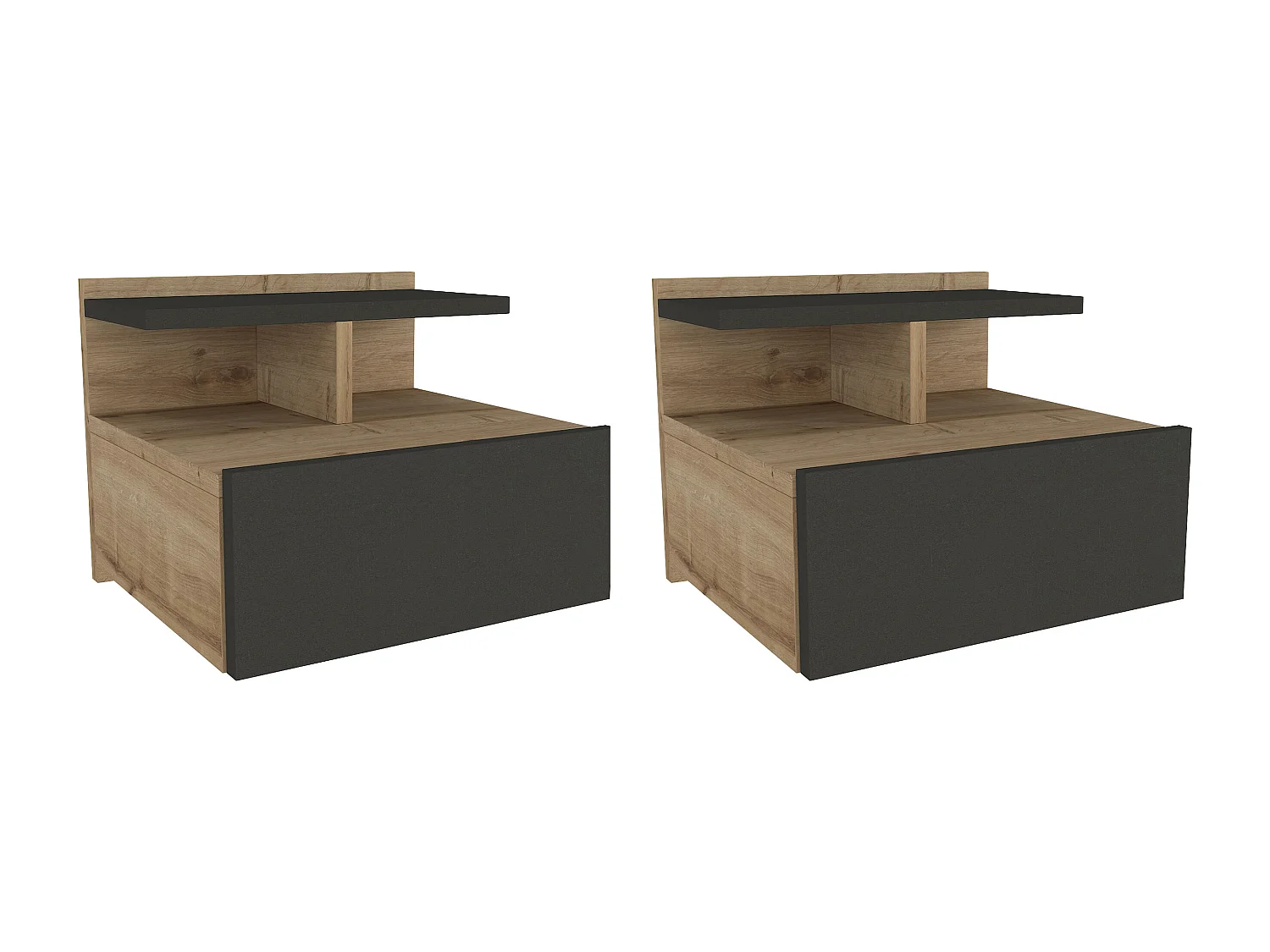Conjunto de 2 mesas de cabeceira suspensas 1 gaveta cor natural e antracite - AZELNO