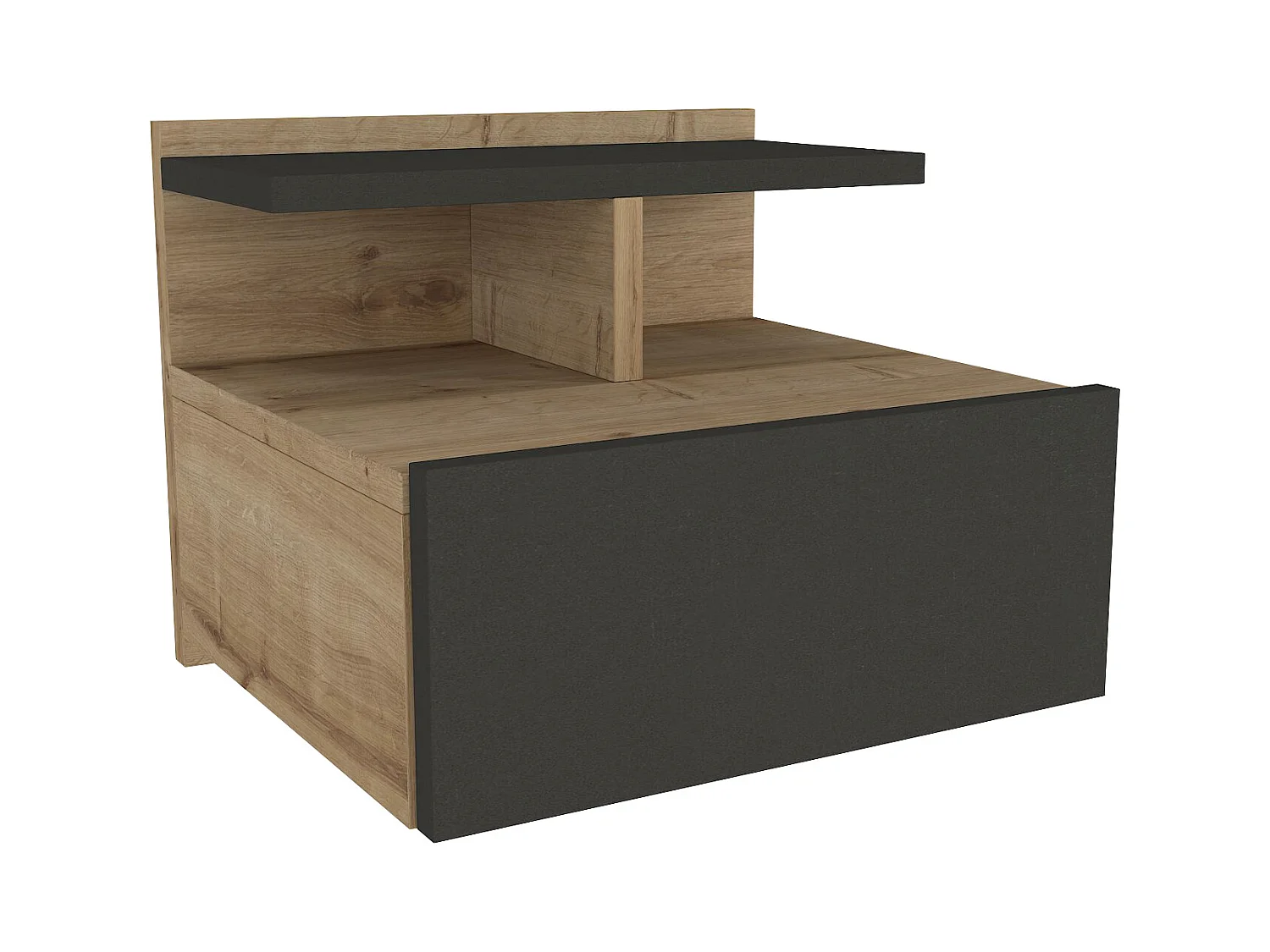 Set van 2 hangende nachtkastjes - 1 lade - Kleur: naturel en antraciet - AZELNO