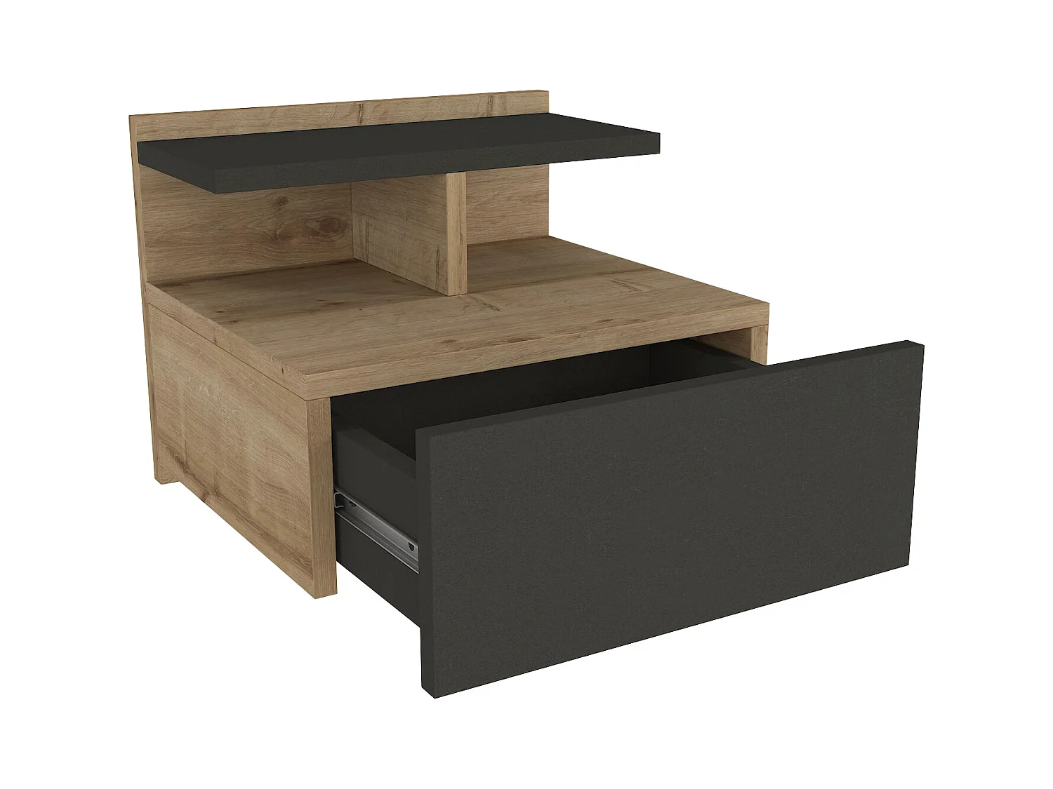 Set van 2 hangende nachtkastjes - 1 lade - Kleur: naturel en antraciet - AZELNO