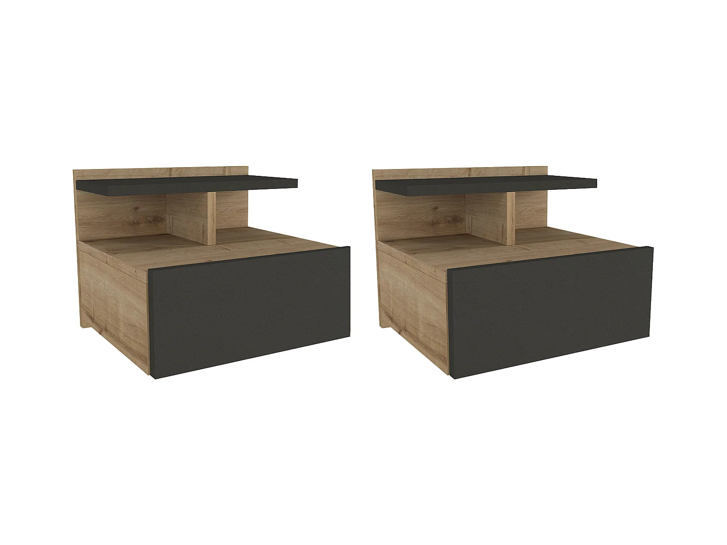 Set van 2 hangende nachtkastjes - 1 lade - Kleur: naturel en antraciet - AZELNO