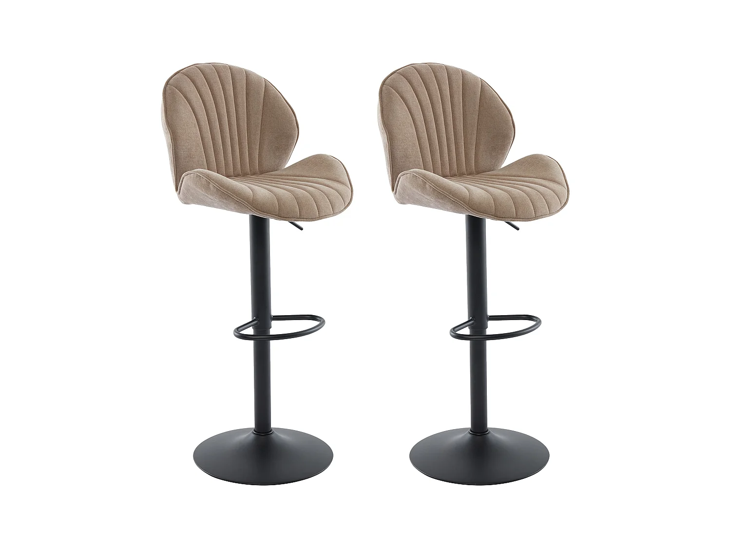 Lot de 2 tabourets de bar en tissu et métal noir - Hauteur réglable - Taupe - LANCENIA