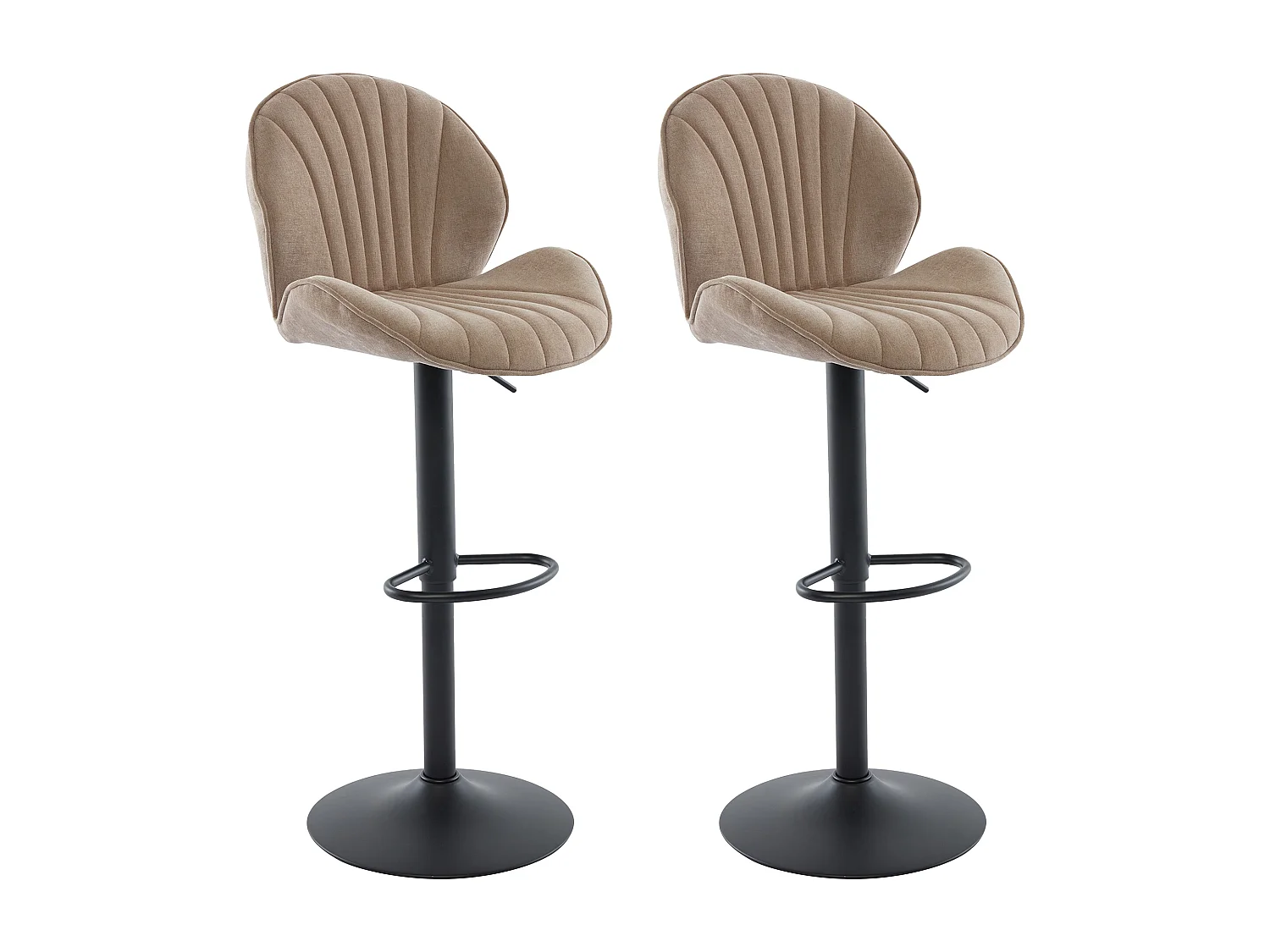 Lot de 2 tabourets de bar en tissu et métal noir - Hauteur réglable - Taupe - LANCENIA