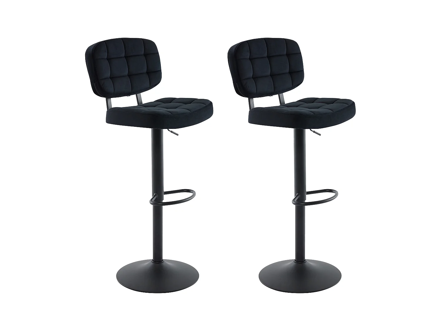 Barhocker 2er-Set höhenverstellbar - Samt & Metall - Schwarz - LINARA