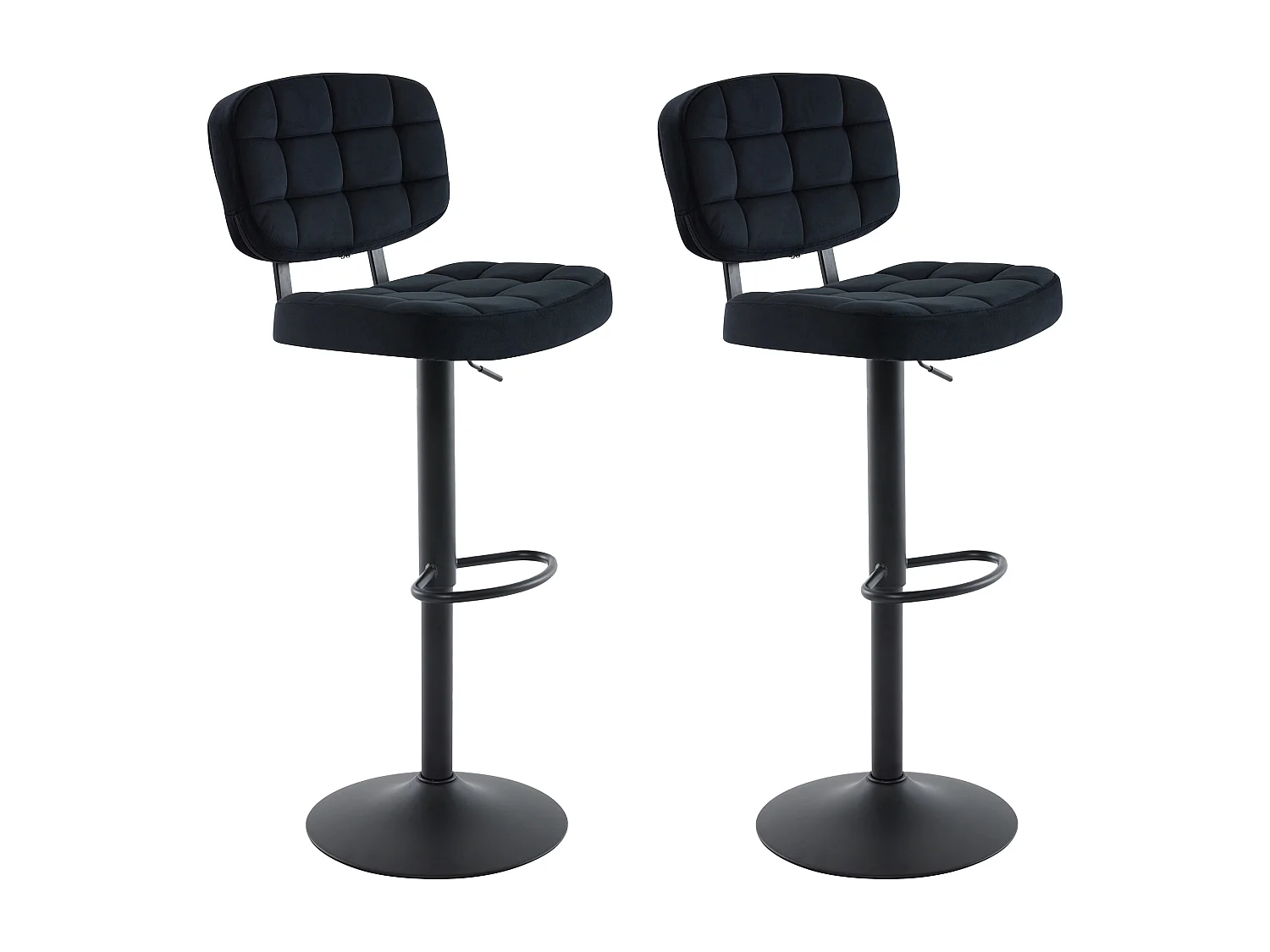 Lot de 2 tabourets de bar en velours et métal - Hauteur réglable - Noir - LINARA