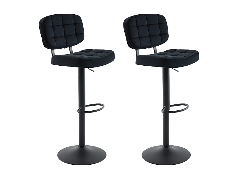 Lot de 2 tabourets de bar en velours et métal - Hauteur réglable - Noir - LINARA