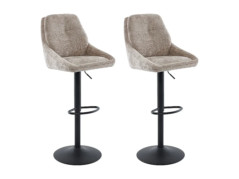 Barhocker 2er-Set höhenverstellbar - Strukturstoff & schwarzes Metall - Taupe - LARANZA