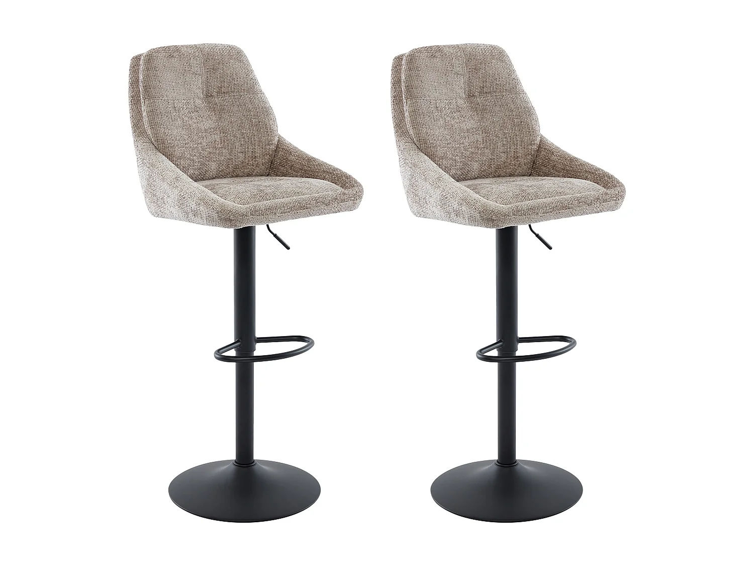 Barhocker 2er-Set höhenverstellbar - Strukturstoff & schwarzes Metall - Taupe - LARANZA