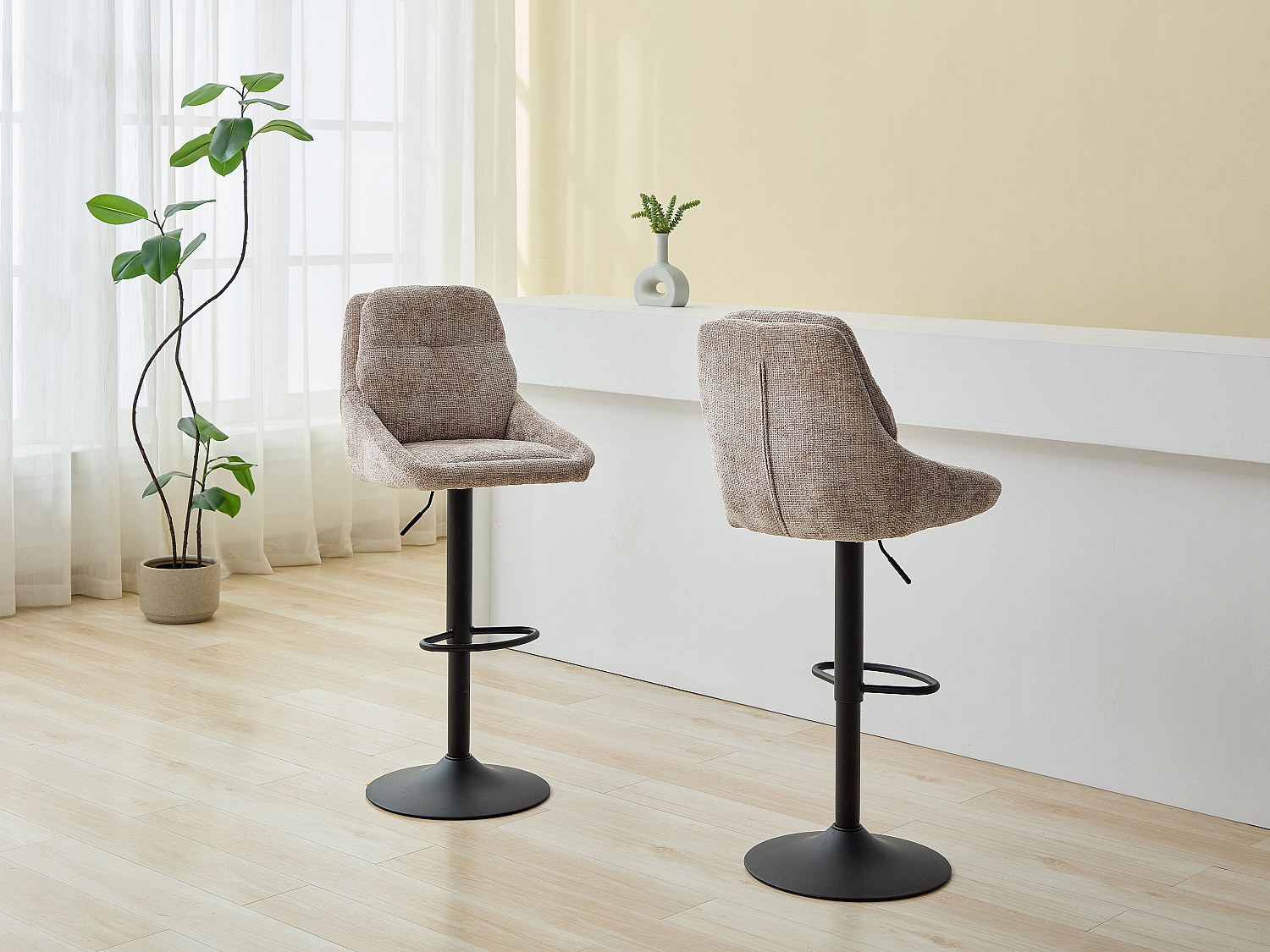 Barhocker 2er-Set höhenverstellbar - Strukturstoff & schwarzes Metall - Tau günstig online kaufen