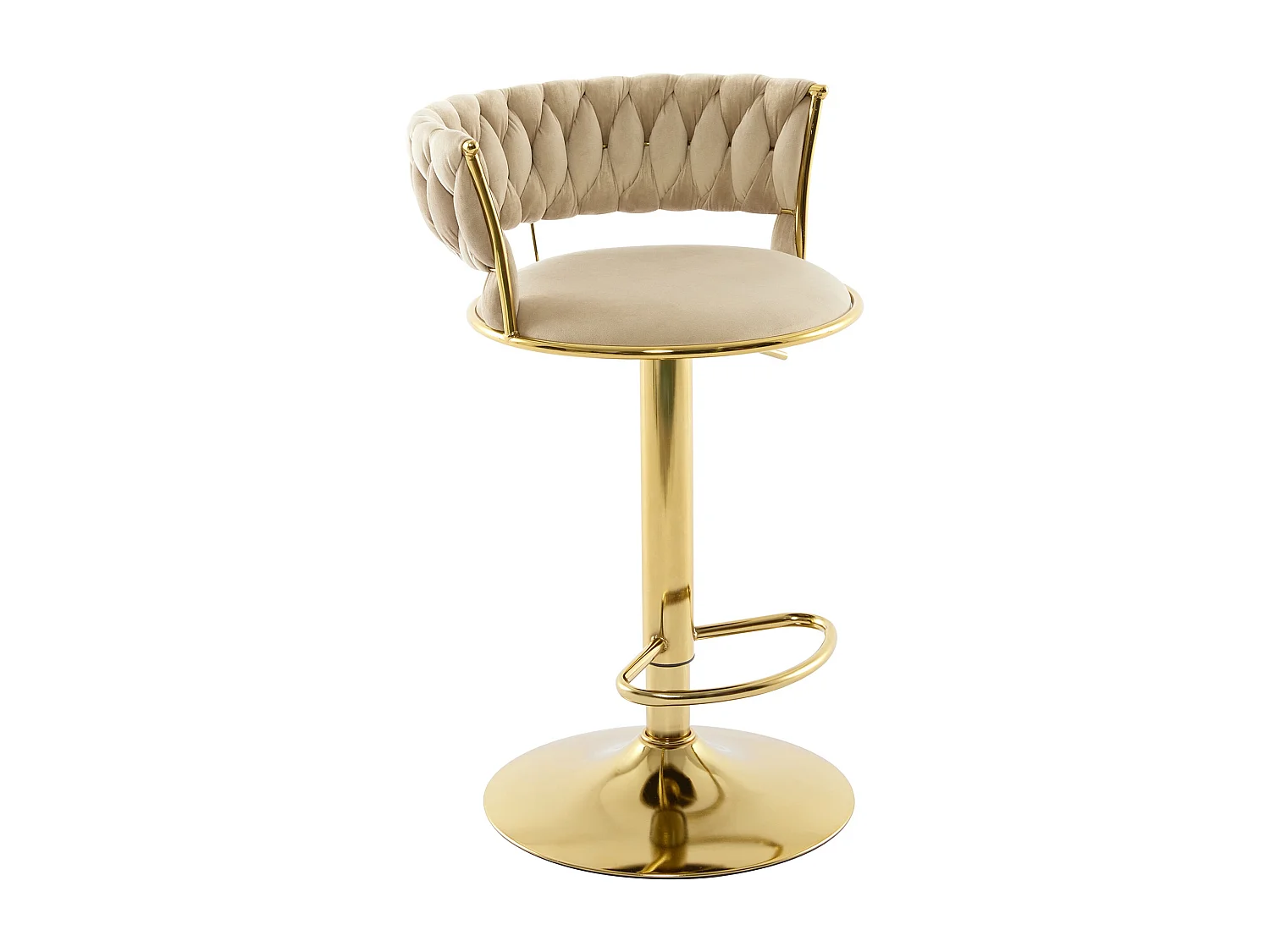 Set de 2 taburetes de bar de terciopelo y metal dorado - Altura ajustable - Beige - LOMYA