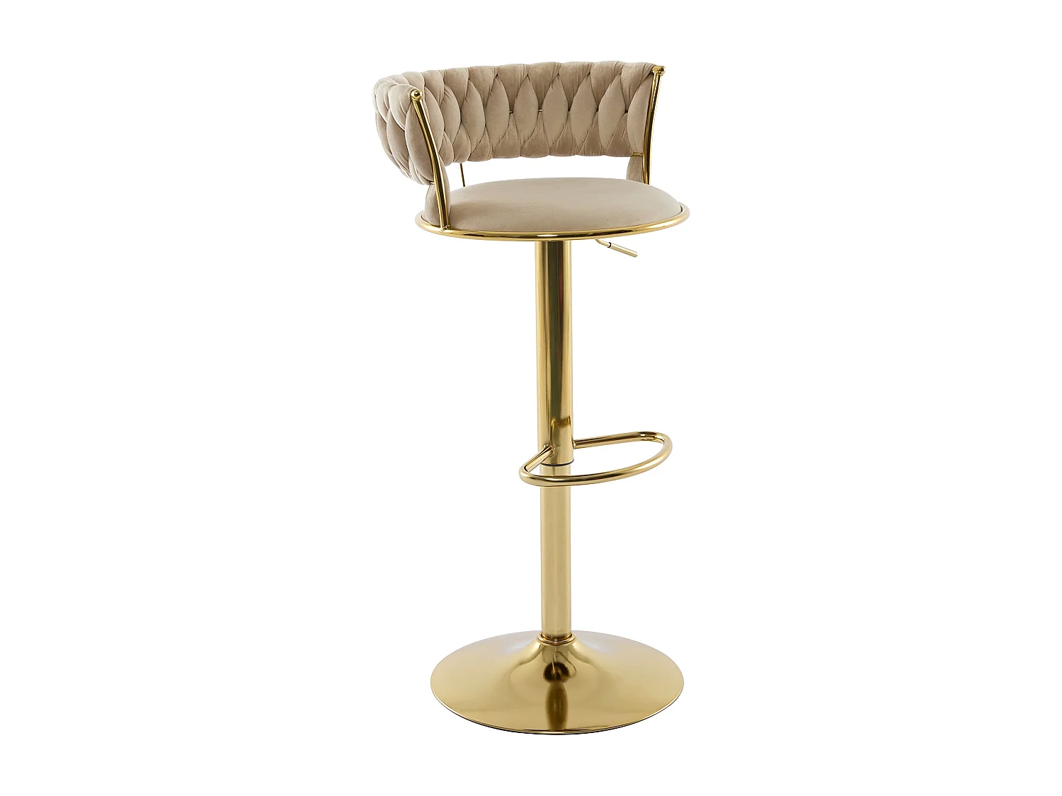 Set de 2 taburetes de bar de terciopelo y metal dorado - Altura ajustable - Beige - LOMYA